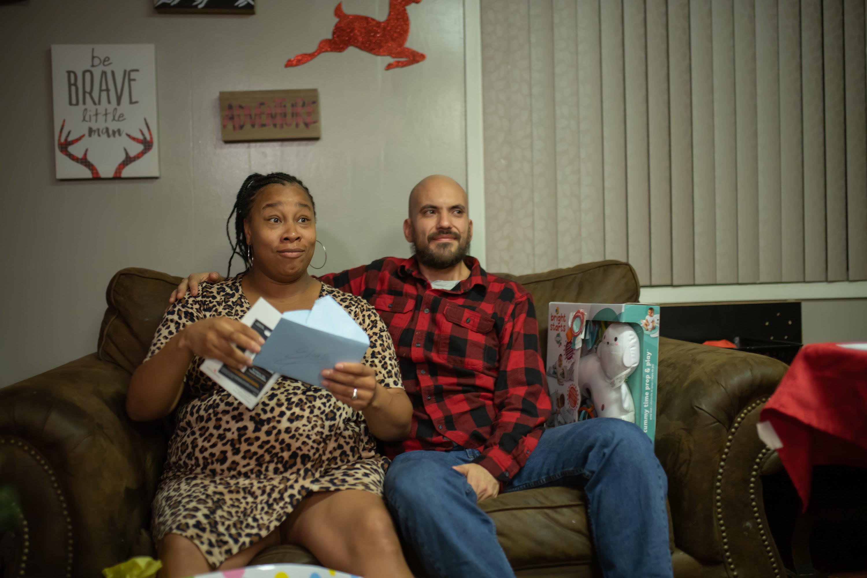 Family on Couch with Holiday Decor