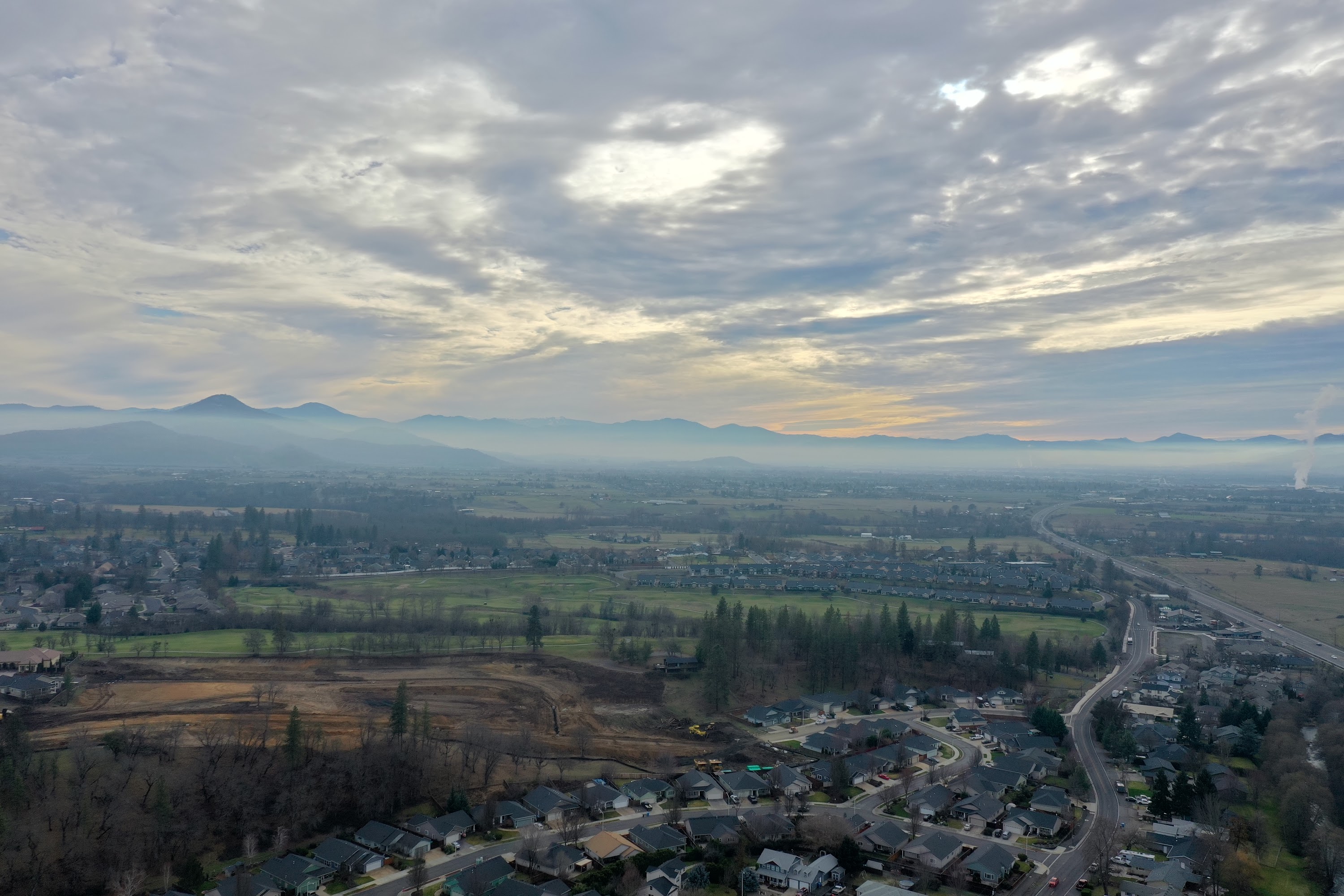Aerial View of Suburban Landscape at Dusk
