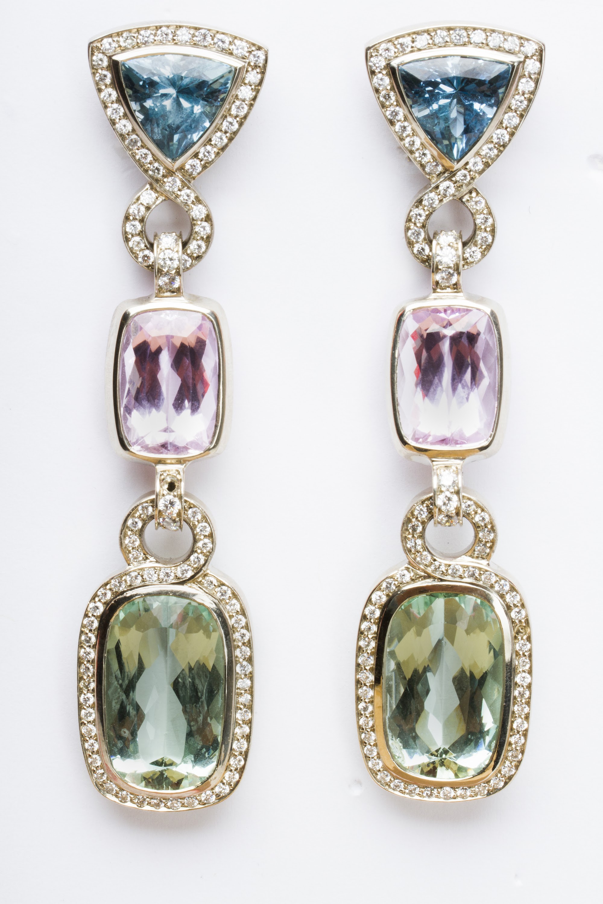 Tahitian Pearl and Pavé Diamond Drop Earrings on White Background