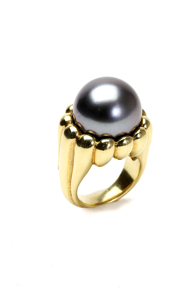 Tahitian Pearl and Pavé Diamond Drop Earrings on White Background