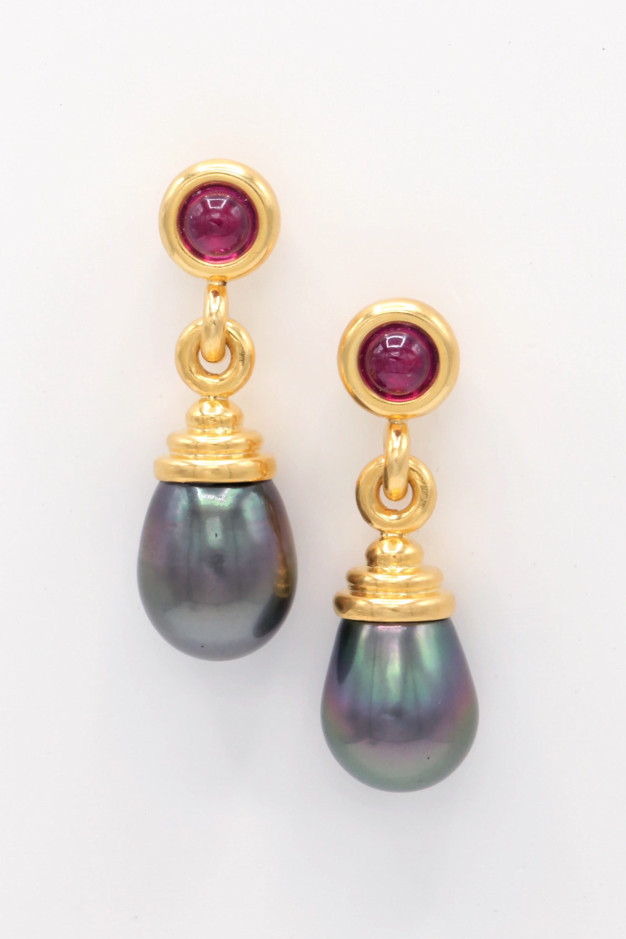 Tahitian Pearl and Pavé Diamond Drop Earrings on White Background