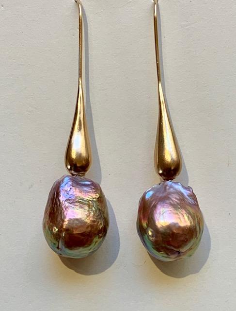 Tahitian Pearl and Pavé Diamond Drop Earrings on White Background