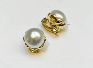 Tahitian Pearl and Pavé Diamond Drop Earrings on White Background