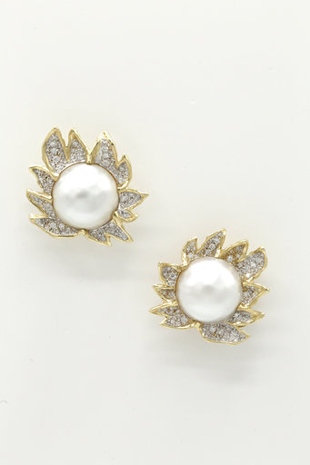 Tahitian Pearl and Pavé Diamond Drop Earrings on White Background