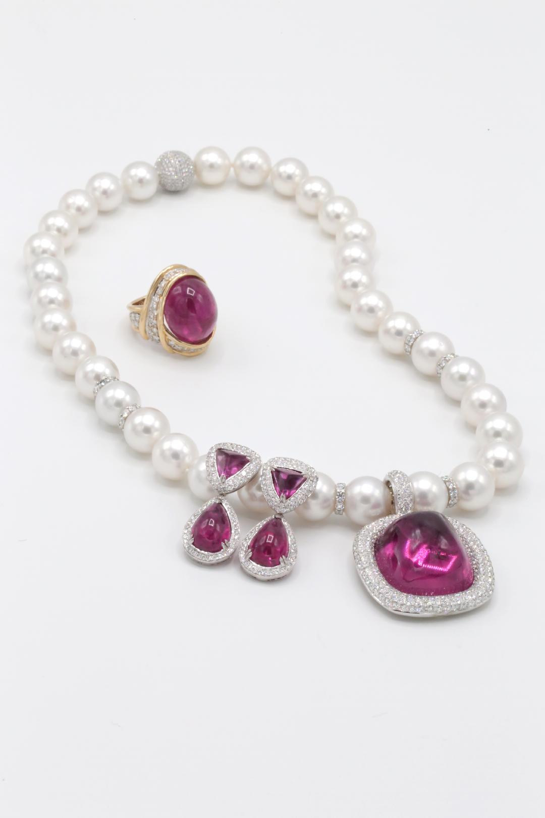 Tahitian Pearl and Pavé Diamond Drop Earrings on White Background