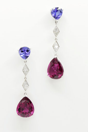 Tahitian Pearl and Pavé Diamond Drop Earrings on White Background