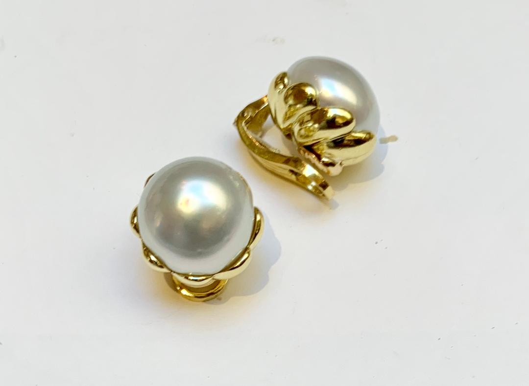 Tahitian Pearl and Pavé Diamond Drop Earrings on White Background