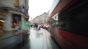 Motion-Blurred Urban Pedestrian Street Scene