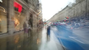 Motion-Blurred Urban Pedestrian Street Scene