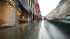 Motion-Blurred Urban Pedestrian Street Scene