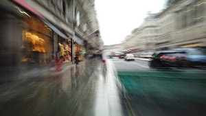 Motion-Blurred Urban Pedestrian Street Scene