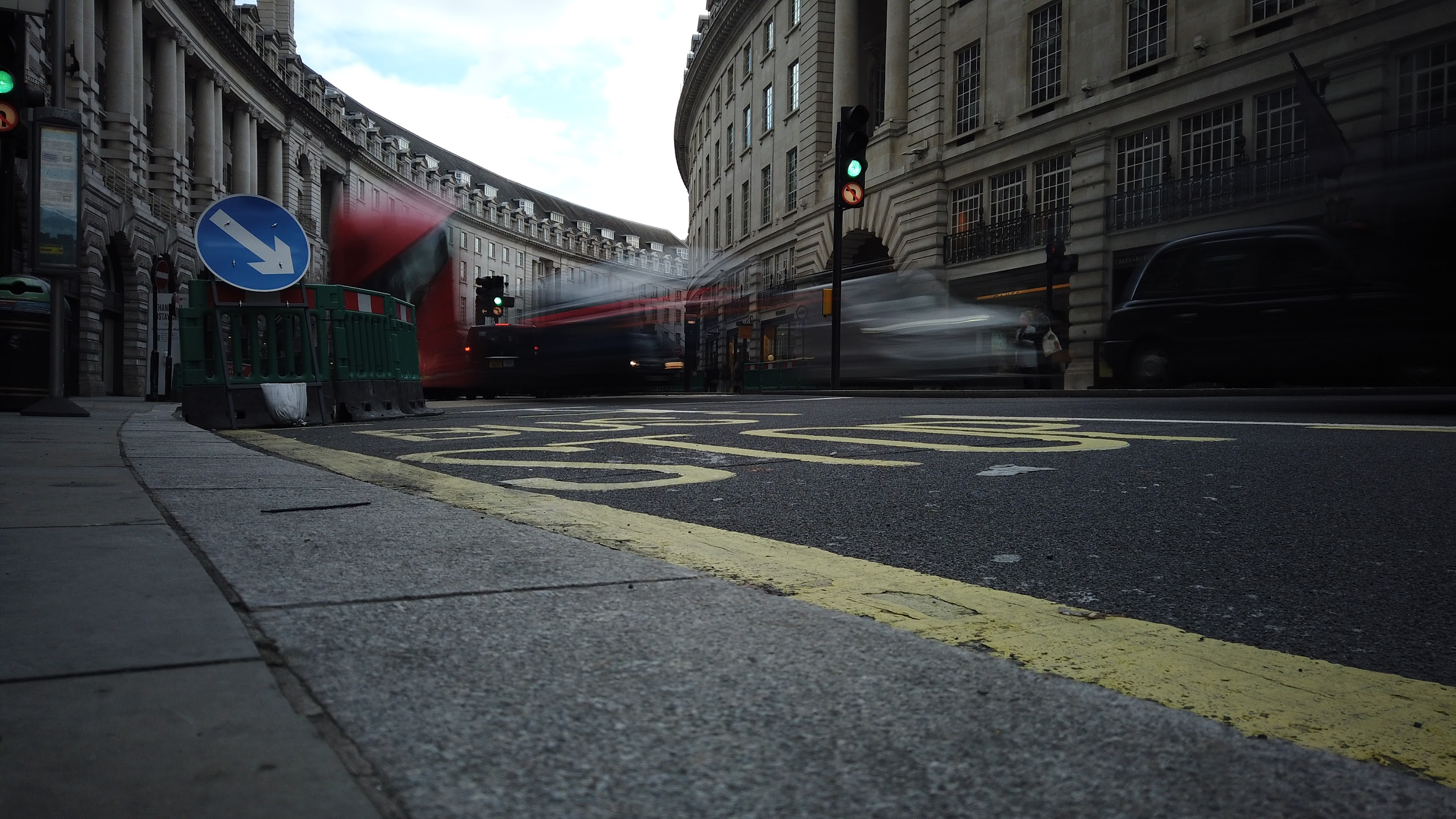 Red Double-Decker Bus Motion Blur on Regent Street, London