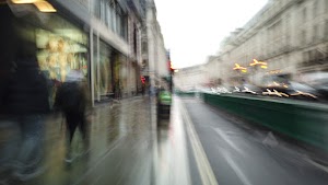 Motion-Blurred Urban Pedestrian Street Scene