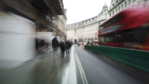 Motion-Blurred Urban Pedestrian Street Scene