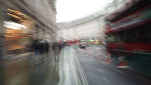 Motion-Blurred Urban Pedestrian Street Scene