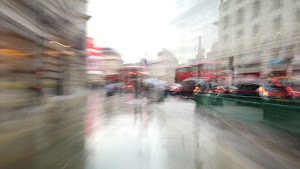 Motion-Blurred Urban Pedestrian Street Scene