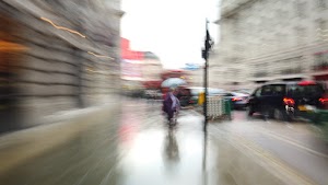 Motion-Blurred Urban Pedestrian Street Scene
