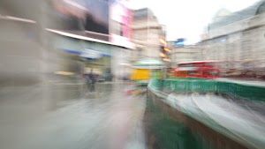 Motion-Blurred Urban Pedestrian Street Scene