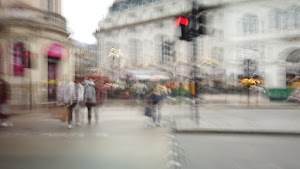 Motion-Blurred Urban Pedestrian Street Scene