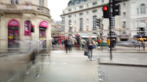 Motion-Blurred Urban Pedestrian Street Scene