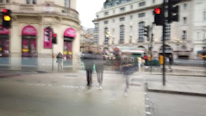 Motion-Blurred Urban Pedestrian Street Scene