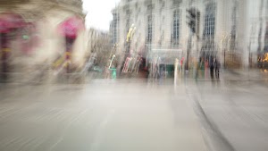 Motion-Blurred Urban Pedestrian Street Scene