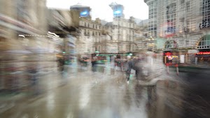 Motion-Blurred Urban Pedestrian Street Scene