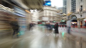 Motion-Blurred Urban Pedestrian Street Scene