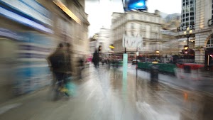 Motion-Blurred Urban Pedestrian Street Scene