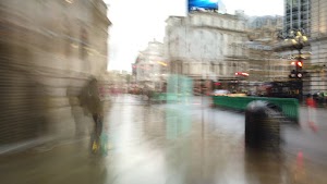 Motion-Blurred Urban Pedestrian Street Scene
