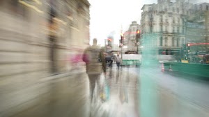 Motion-Blurred Urban Pedestrian Street Scene