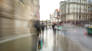 Motion-Blurred Urban Pedestrian Street Scene