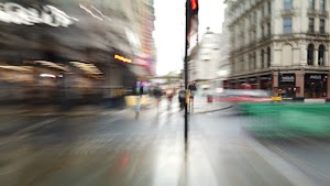 Motion-Blurred Urban Pedestrian Street Scene