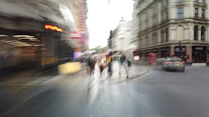 Motion-Blurred Urban Pedestrian Street Scene