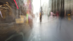 Motion-Blurred Urban Pedestrian Street Scene