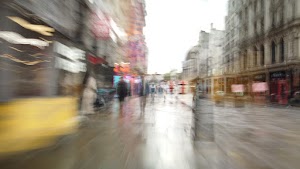 Motion-Blurred Urban Pedestrian Street Scene