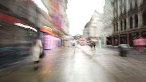 Motion-Blurred Urban Pedestrian Street Scene