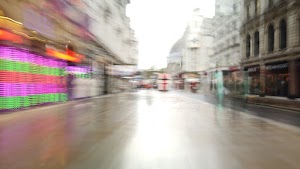 Motion-Blurred Urban Pedestrian Street Scene