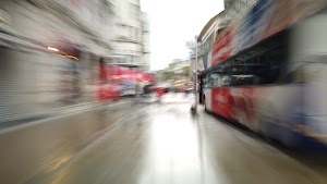 Motion-Blurred Urban Pedestrian Street Scene