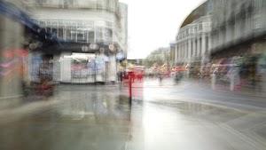 Motion-Blurred Urban Pedestrian Street Scene