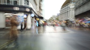 Motion-Blurred Urban Pedestrian Street Scene