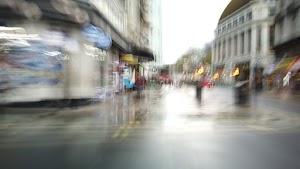 Motion-Blurred Urban Pedestrian Street Scene