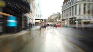 Motion-Blurred Urban Pedestrian Street Scene