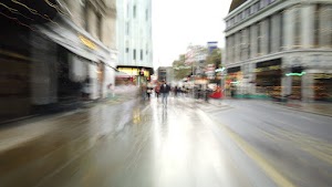 Motion-Blurred Urban Pedestrian Street Scene