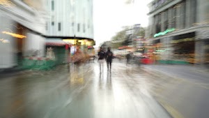 Motion-Blurred Urban Pedestrian Street Scene