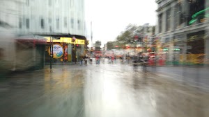 Motion-Blurred Urban Pedestrian Street Scene