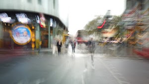 Motion-Blurred Urban Pedestrian Street Scene