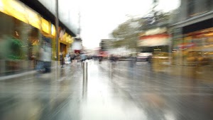 Motion-Blurred Urban Pedestrian Street Scene