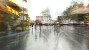 Motion-Blurred Urban Pedestrian Street Scene