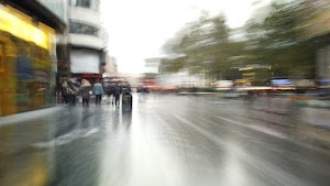 Motion-Blurred Urban Pedestrian Street Scene